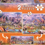 Panorama-Puzzle Wilde Tiere 2×100 Teile EDUCA