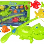 Geschicklichkeitsspiel: Angelsatz mit Rute, Krokodil und Fischen