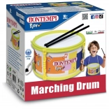 Marschierender Trommel mit Schlägeln und Gurt