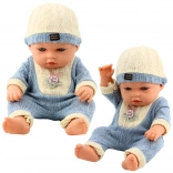 Puppe Baby in Gestricktem Blauem Outfit mit Mütze