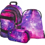 BAAGL 3-teiliges Set Skate Galaxy – Schulrucksack, Federmäppchen und Beutel
