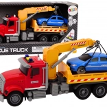 Rotes Abschleppfahrzeug mit Kran und Lichteffekten