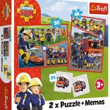 Puzzle 2v1 Feuerwehrmann Sam mit Memo-Spiel