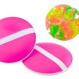Geschicklichkeitsspiel mit runden Schlägern und Ball mit Saugnäpfen Rosa