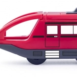 Rote Lokomotive mit Lokführer auf Batterie