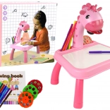 Kinder-Projektionstisch zum Zeichnen – rosa, Giraffe, 24 Motive, 12 Filzstifte