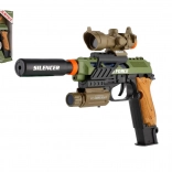 Plastikpistole mit Licht- und Soundeffekten, batteriebetrieben, mit Zubehör