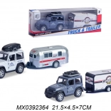 Gelände-Jeep mit Campinganhänger – Pull-Back Metallmodell