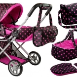 Puppenwagen Alice mit Tragekorb und Tasche schwarz-pink
