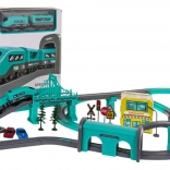 Eisenbahnset mit Bahnhof und Zubehör, 92 Teile