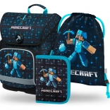 BAAGL 3 SET Ergo Minecraft Blue Axe: Schulranzen, Federmäppchen, Beutel
