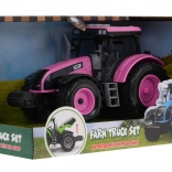 Interaktiver Traktor für Kinder 3+ mit öffnbarer Motorhaube + Sounds + LED-Lichter rosa