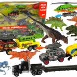 Fahrzeugset mit Hubschrauber und Dinosauriern, 8 Stück, bunt
