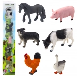 Mini-Figuren von Nutztieren 3–5 cm – Pferd, Kuh, Schwein, Hund, Hahn und Gans, Set mit 6 Stück