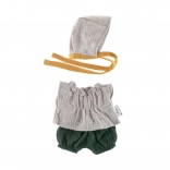 Set mit Mützchen für Puppen 21cm graue Spitze