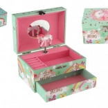 Spieluhr-Schmuckkästchen mit Einhorn zum Aufziehen, Musikbox mit Spiegel und Schublade 16 × 10 × 12 cm