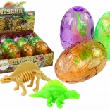 Großes transparentes Dinosaurier-Ei mit 2 Figuren, 9 cm