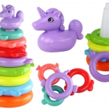 Stapelturm mit Einhorn – 8 Ringe, bunt, 29 × 14 × 14 cm