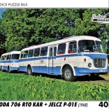Puzzle Retro-Autos Škoda 706 RTO Kar und Jelcz P-01E 40 Teile