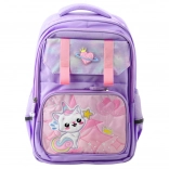 Lila Schulrucksack mit Katze und Brustgurt 20L