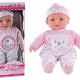 Rosa Kinder-Pyjama für Puppen mit Bärenmütze und Geräuschen