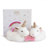 Doudou Geschenkset mit Schühchen und Rasseln Einhorn