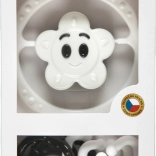 Schwarz-weiße Rassel-Set – Kinderwagenkette und Rassel Stern/Blume