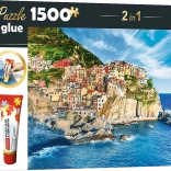 Puzzle-Set Manarola, Ligurien, Italien 1500 Teile mit Kleber