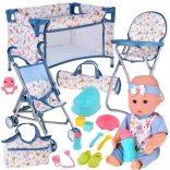Deluxe-Set Babypuppe mit Kinderwagen, Reisebett, Hochstuhl und Zubehör