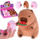Niedliche Capybara Mini Plüsch-Schlüsselanhänger mit Melone 10 cm