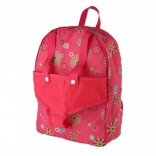 Rosa Rucksack mit Tragegurt für Puppe mit Blumenmuster