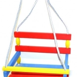 Bunte Holzschaukel mit Schutzbügel