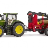 Bruder Traktor John Deere mit Anhänger und Baumstämmen