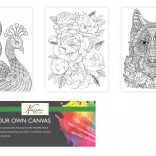 Vorgedruckte Leinwand zum Malen 20 × 15 cm – Wolf, Pfau und Blumenstrauß