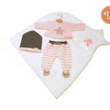 Llorens Outfit für Puppe New Born 43–44 cm, 3-teiliges Set mit Decke