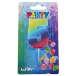 Partykerze Zahl 5, regenbogenfarben