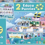 Educa Puzzle Outside, Inside – Ausflugsboot 2×100 Teile
