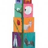 Kartonwürfelturm mit Natur- und Tiermotiven