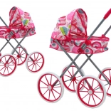 Puppenwagen mit großen Rädern, faltbar, rosa mit Mustern