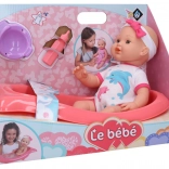 Puppe, die nach dem Trinken Pipi macht, mit Set und Badewännchen 41 cm