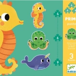 DJECO Puzzle Im Meer 3-in-1 (4, 6, 9 Teile)