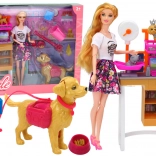 Erlebnis-Set mit Puppe und Haustieren – tierärztliche Pflege und Grooming