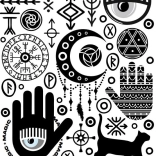 Bügelbare Aufnäher – mystische Symbole, großer Bogen 20 × 30 cm