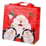 Weihnachtliche Geschenktasche mit Nikolaus- und Pinguinmotiv, rot, 22 × 22 × 11 cm