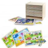 Viga Holzpuzzles – Set mit 12 Rahmenpuzzles à 24 Teile auf einem Ständer