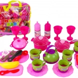 Rosa Geschirrset in Tasche, 31 Teile