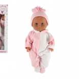 Puppenbaby HAMIRO 40 cm mit festem Körper im weiß-rosa Overall und rosa Mützchen