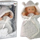 Puppe – süßes Baby in grauem Pucktuch mit Schleife