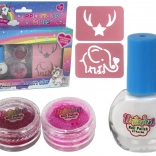 Kinder-Nagelset mit Nagellack, losen Glitzern und Schablonen