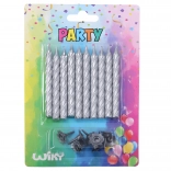 Kerzen-Set mit Haltern, silber, 10 + 10 Stk